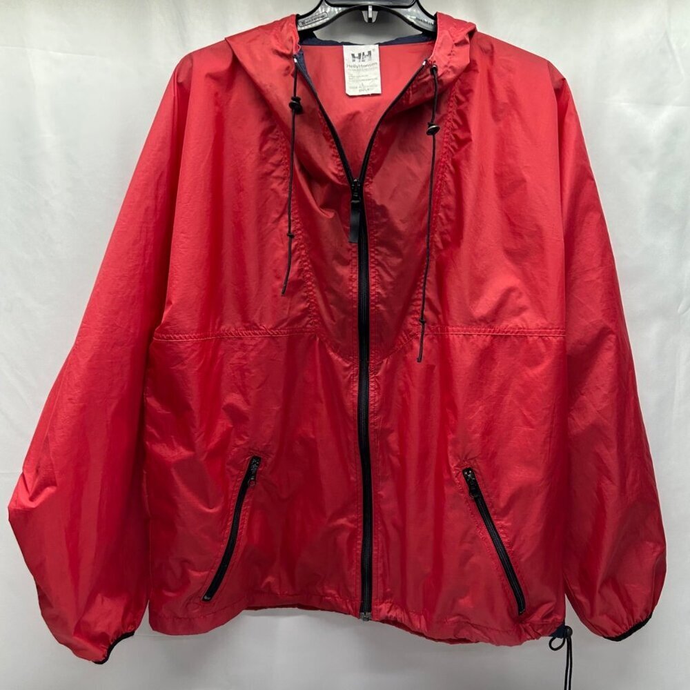 HELLY HANSEN VINTAGE Red Hooded Lightweight Windbreaker Jacket Size L